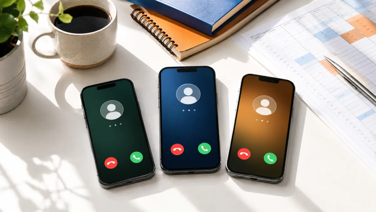 Three phones ringing at once on a desk in the morning rush